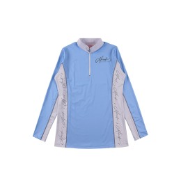 Order Women's Long Sleeve Equestrian Polo Shirt Design Contrasting Barbed Zipper Chest All Over Printed Jumping Jumping Blue & White 100%Polyester P1531 Order Women's Long Sleeve Equestrian Polo Shirt Design Contrasting Barbed Zipper Chest All Over Printed Jumping Jumping Blue & White 100%Polyester P1531